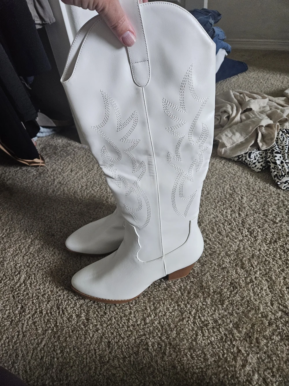 Source Unknown White Over-the-Knee Western Boots
